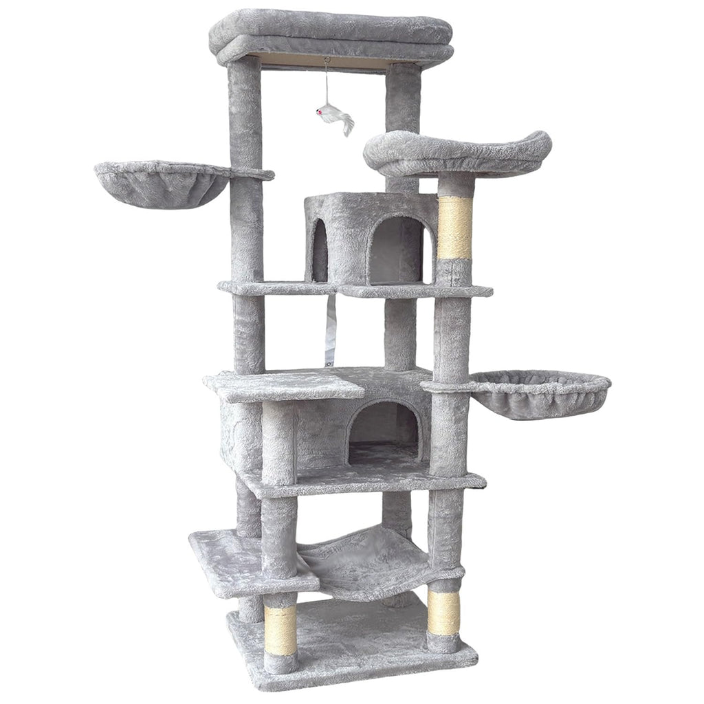 68 Inches Tall Multi-Level Cat Tree with Hammock and Light Gray T928