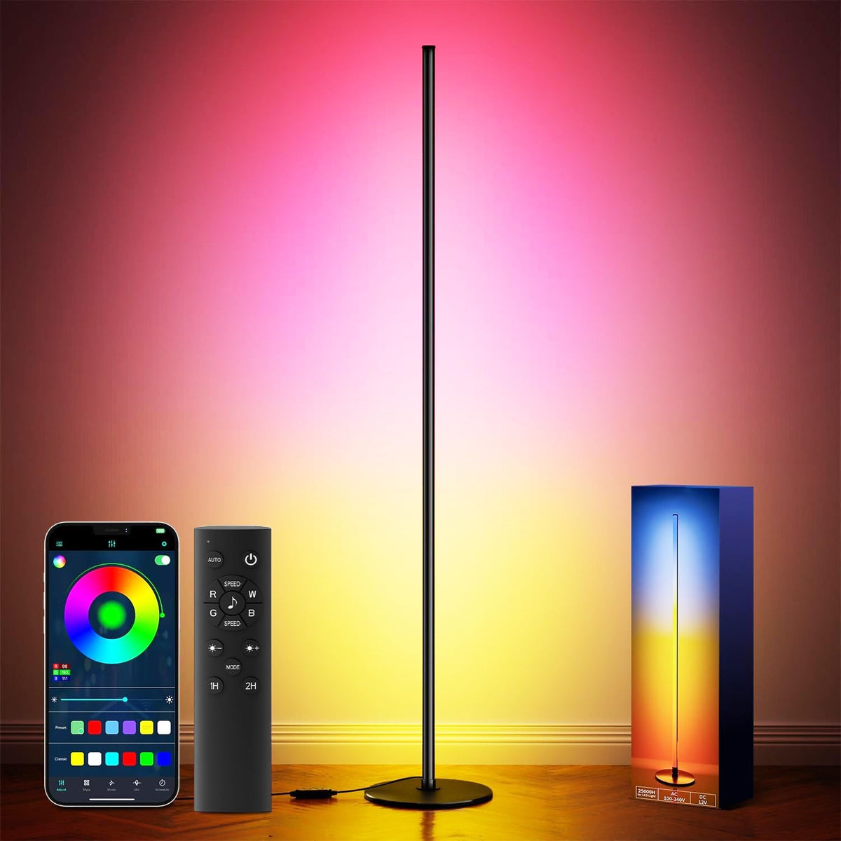 LED RGB+IC Corner Floor Lamp with App Remote Control Black N277