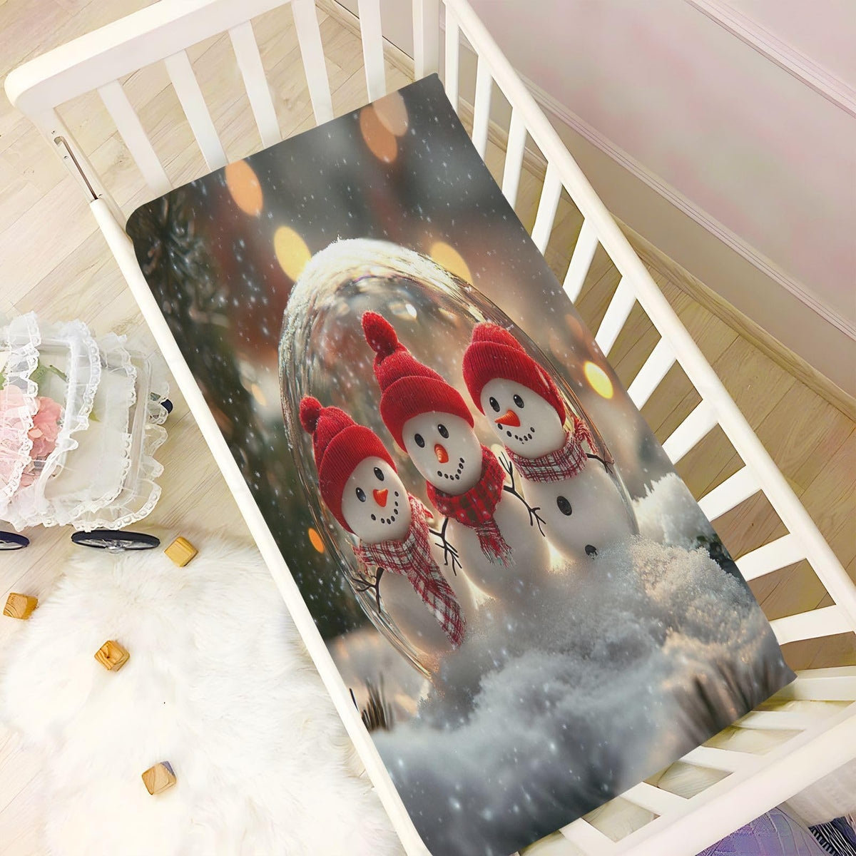 Snowmen Crystal Ball Crib Sheet 52" x 28" V4022