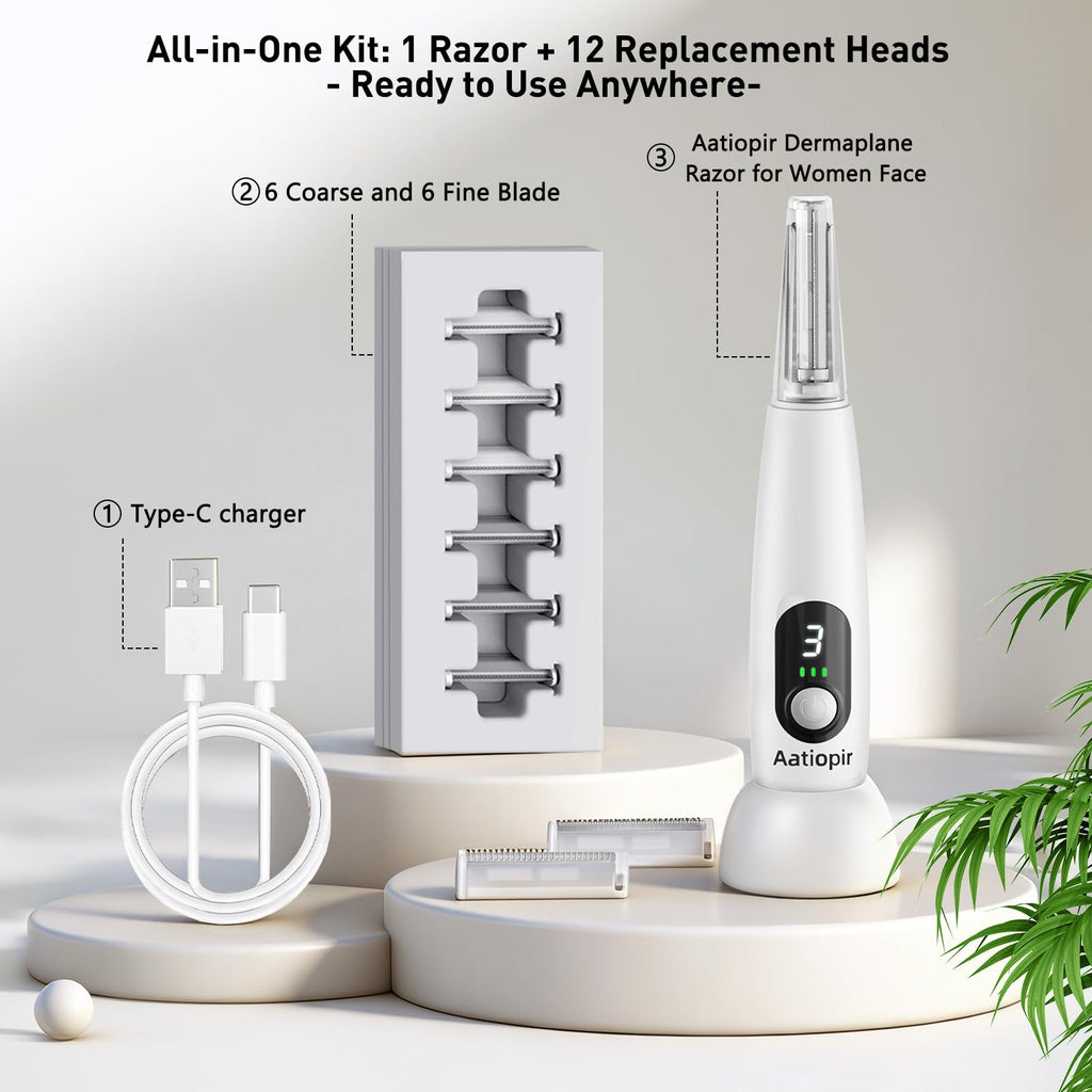 3 Speeds LED Electric Dermaplaning Tool with 12 Replaceable Blades R6295