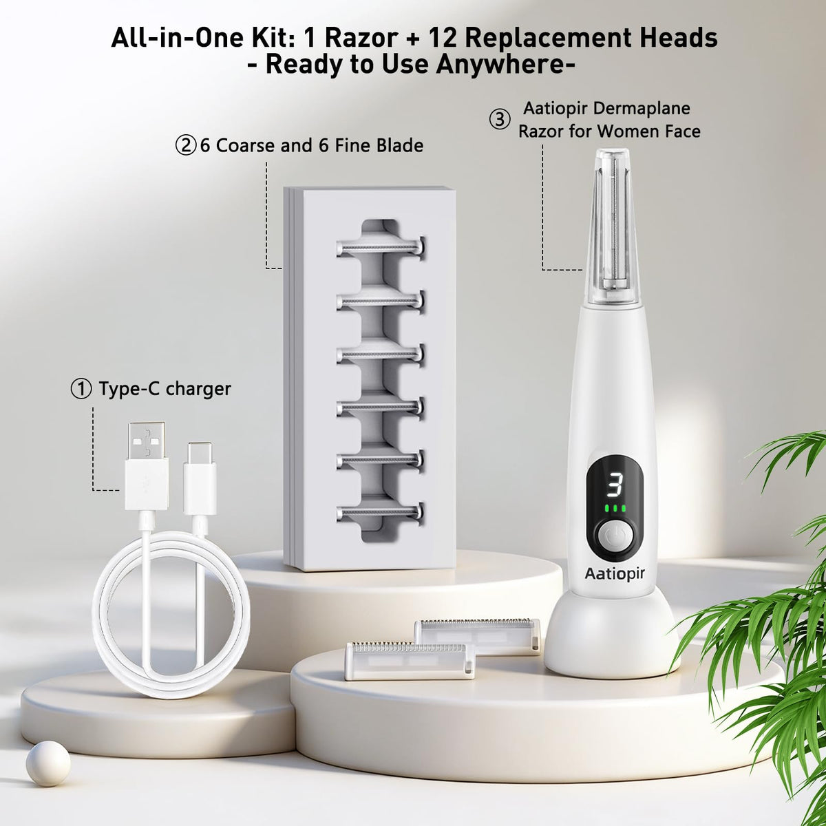 3 Speeds LED Electric Dermaplaning Tool with 12 Replaceable Blades R6295