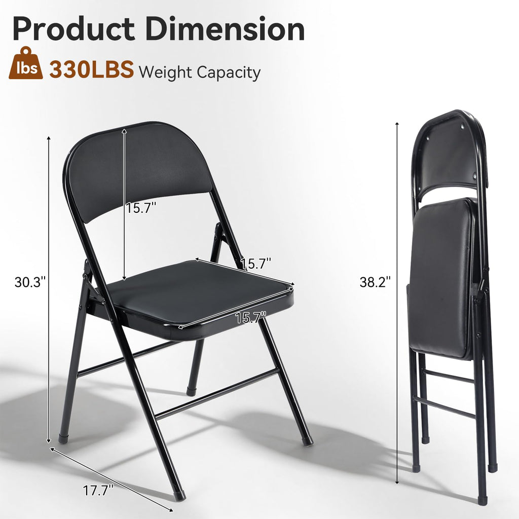 Black Folding Chairs with Padded Seats, 10 Pack I48622