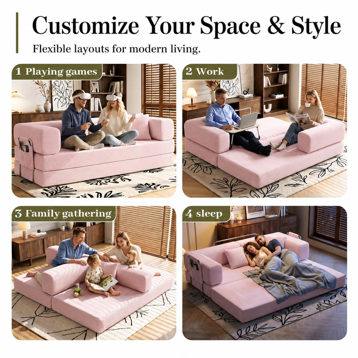 Folding Convertible Corduroy Sofa Bed King Size E571291
