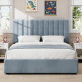Full Size Blue Velvet Upholstered Bed Frame N600