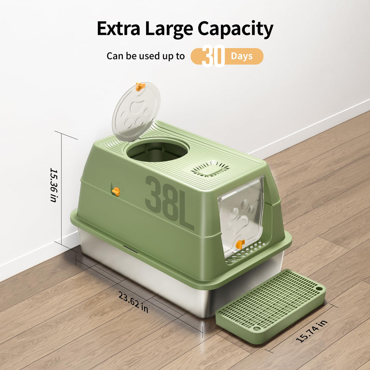 XL Enclosed Stainless Steel Cat Litter Box A104