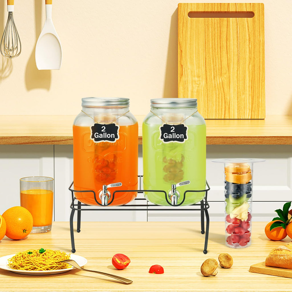 2 Gallon Glass Beverage Dispenser with Stand & Fruit Infuser G912187