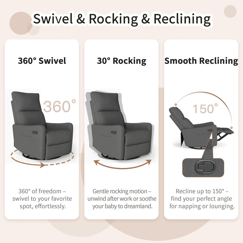 Dark Gray Swivel Rocker Recliner Chair D1061