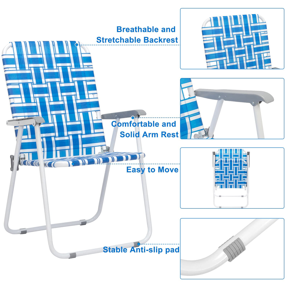 Blue Webbed Folding Lawn Chairs Set of 2 Z5549