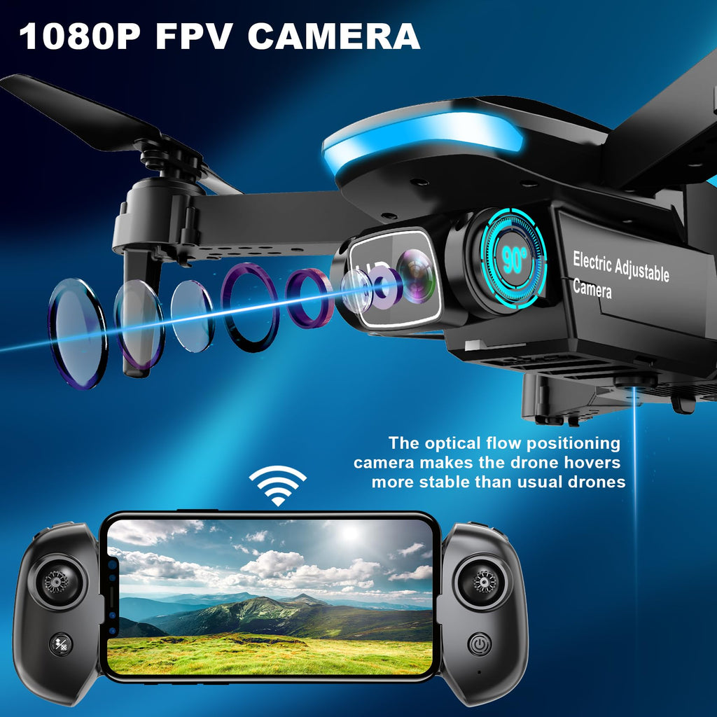 1080P HD Foldable Drone with Camera, 2 Batteries, Carrying Case C161