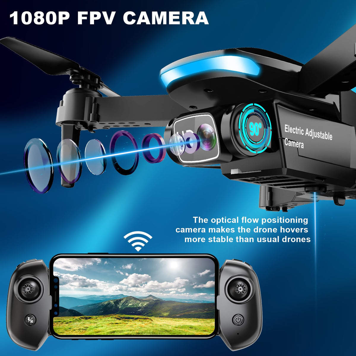 1080P HD Foldable Drone with Camera, 2 Batteries, Carrying Case C161