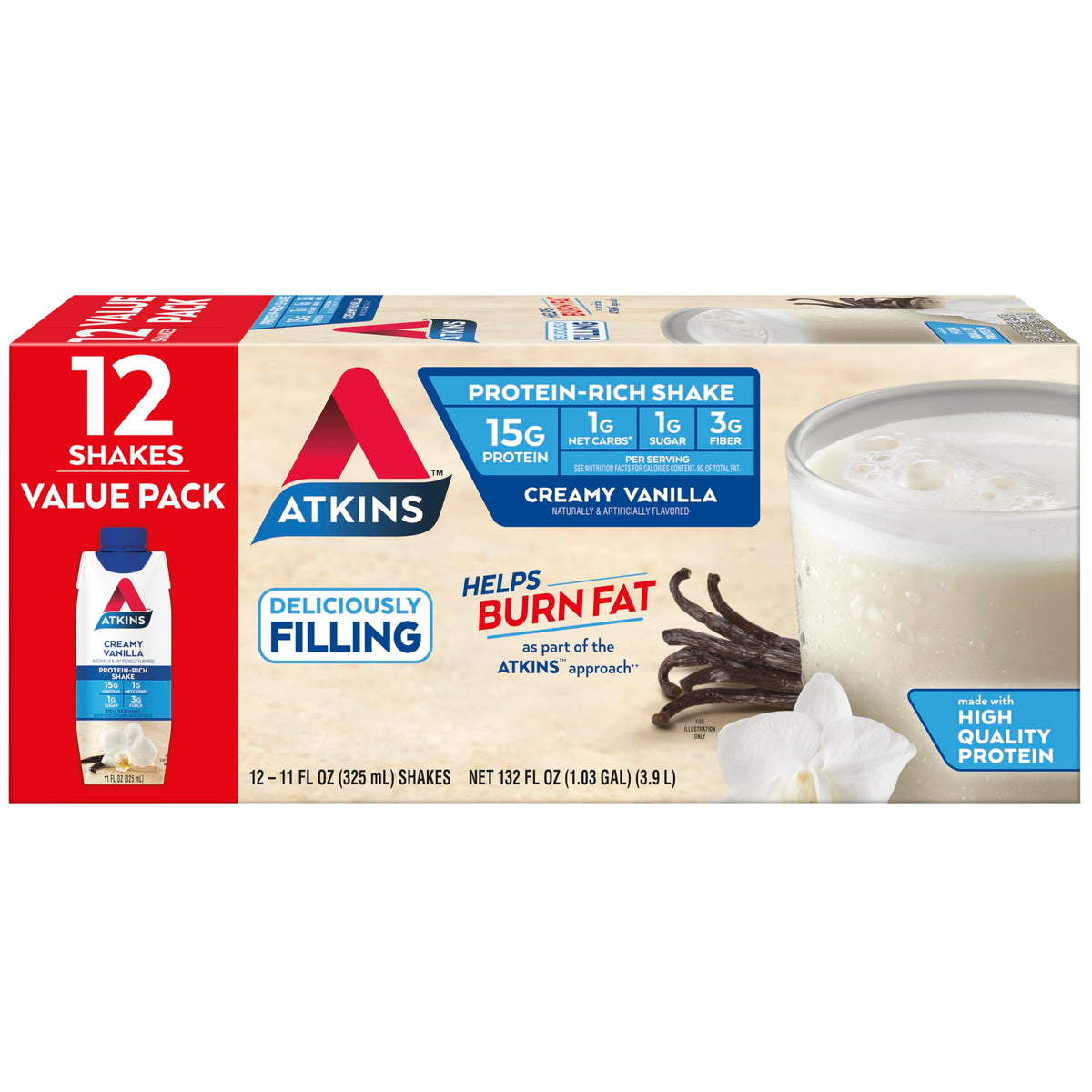 Dark Chocolate Vanilla Protein Shake, 15g Protein, 12 Count H59864