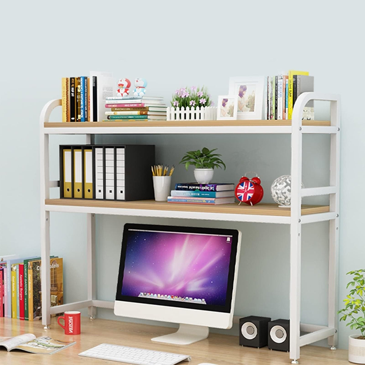 2-Tier White Desktop Bookshelf C617