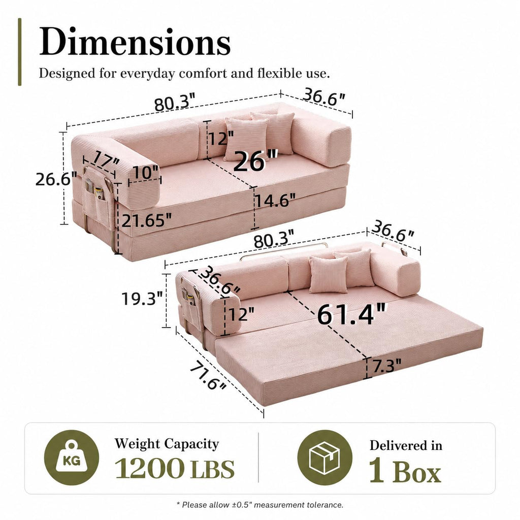Folding Convertible Corduroy Sofa Bed King Size E571291