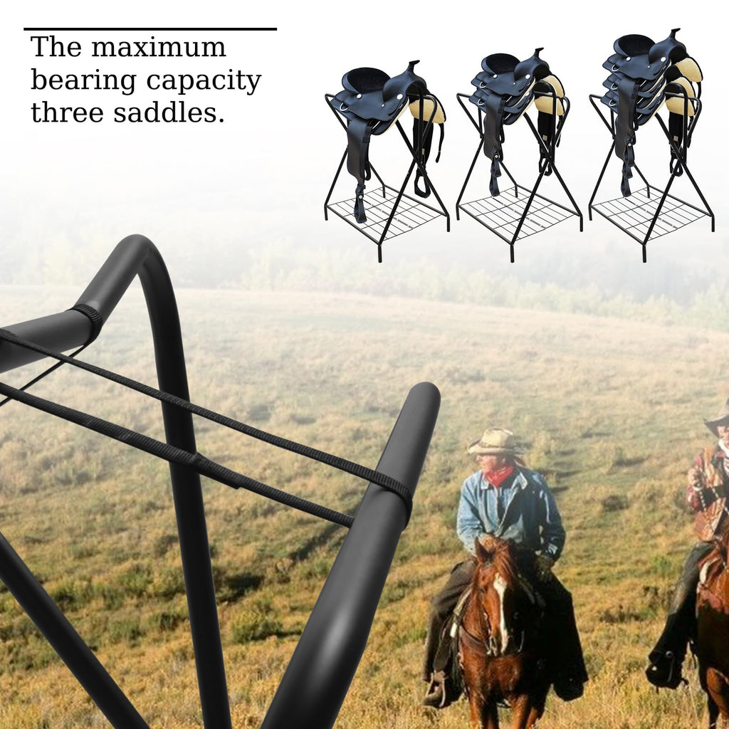Foldable Saddle Rack with Storage Shelf, Black W490