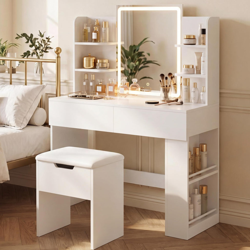 White Vanity Desk Set with LED Mirror P2588