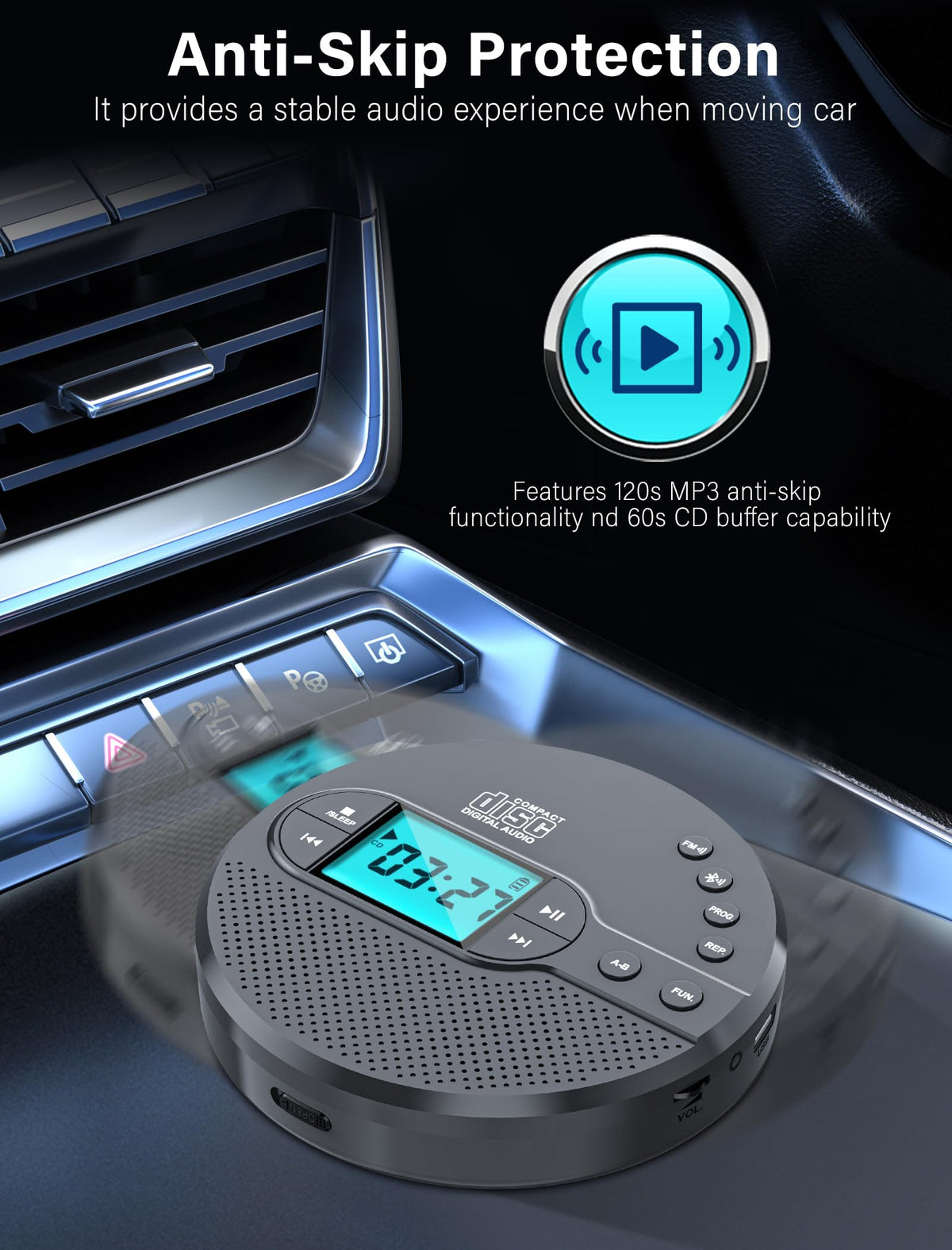 Portable CD Player with Bluetooth USB AUX FM X4296