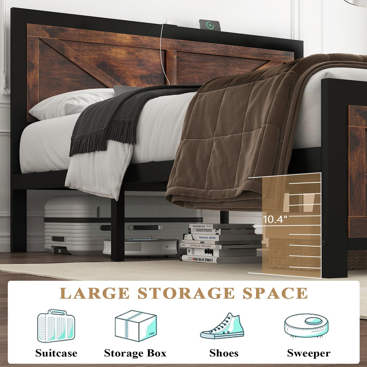 King Size Led Bed Frame with USB Charging Station L9809