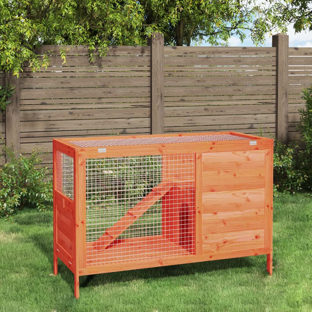 Solid Pine Wood 2 Tier Rabbit Hutch with Ramp B32830