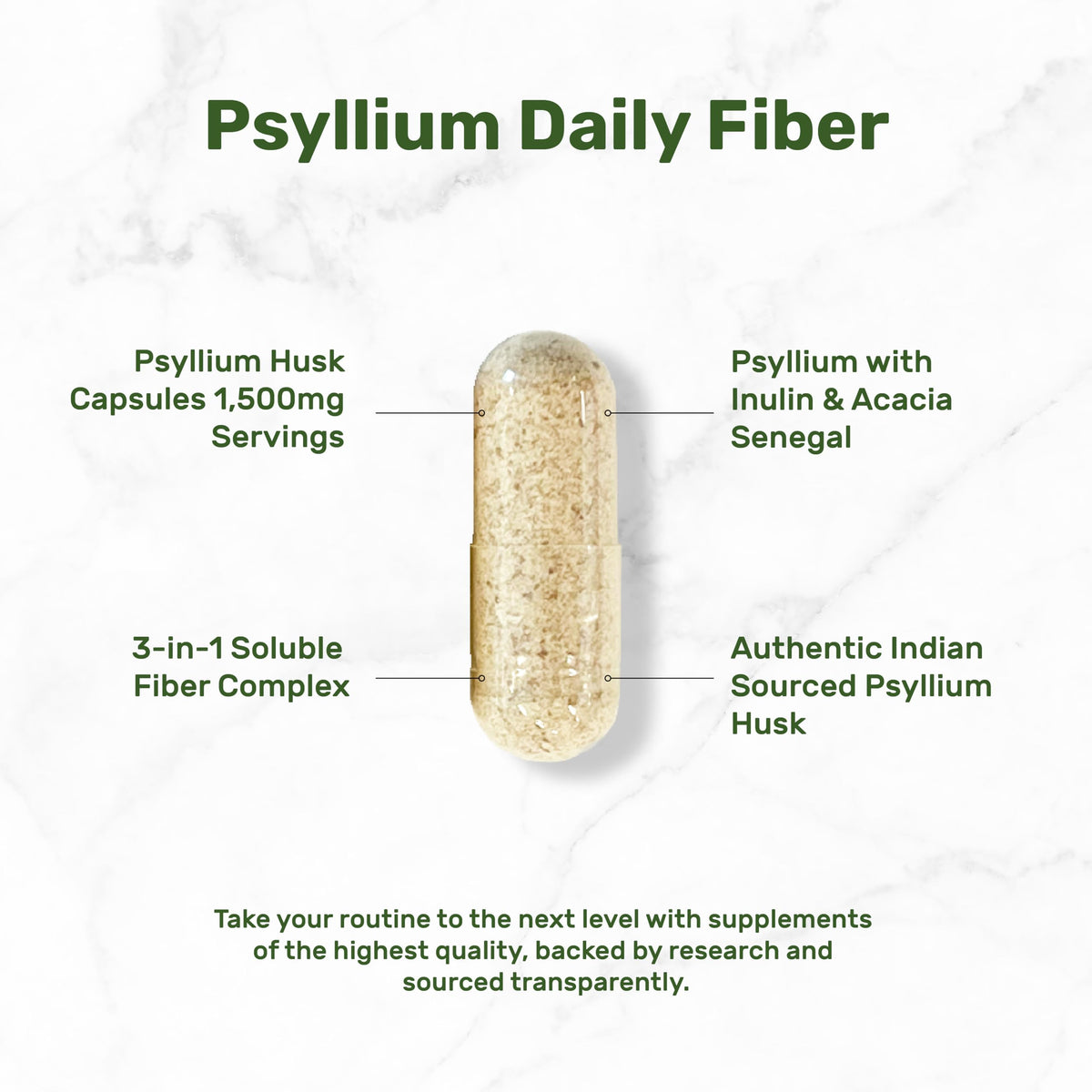 Psyllium Husk 1500mg 300 Capsules 3 in 1 Fiber Supplement B495802