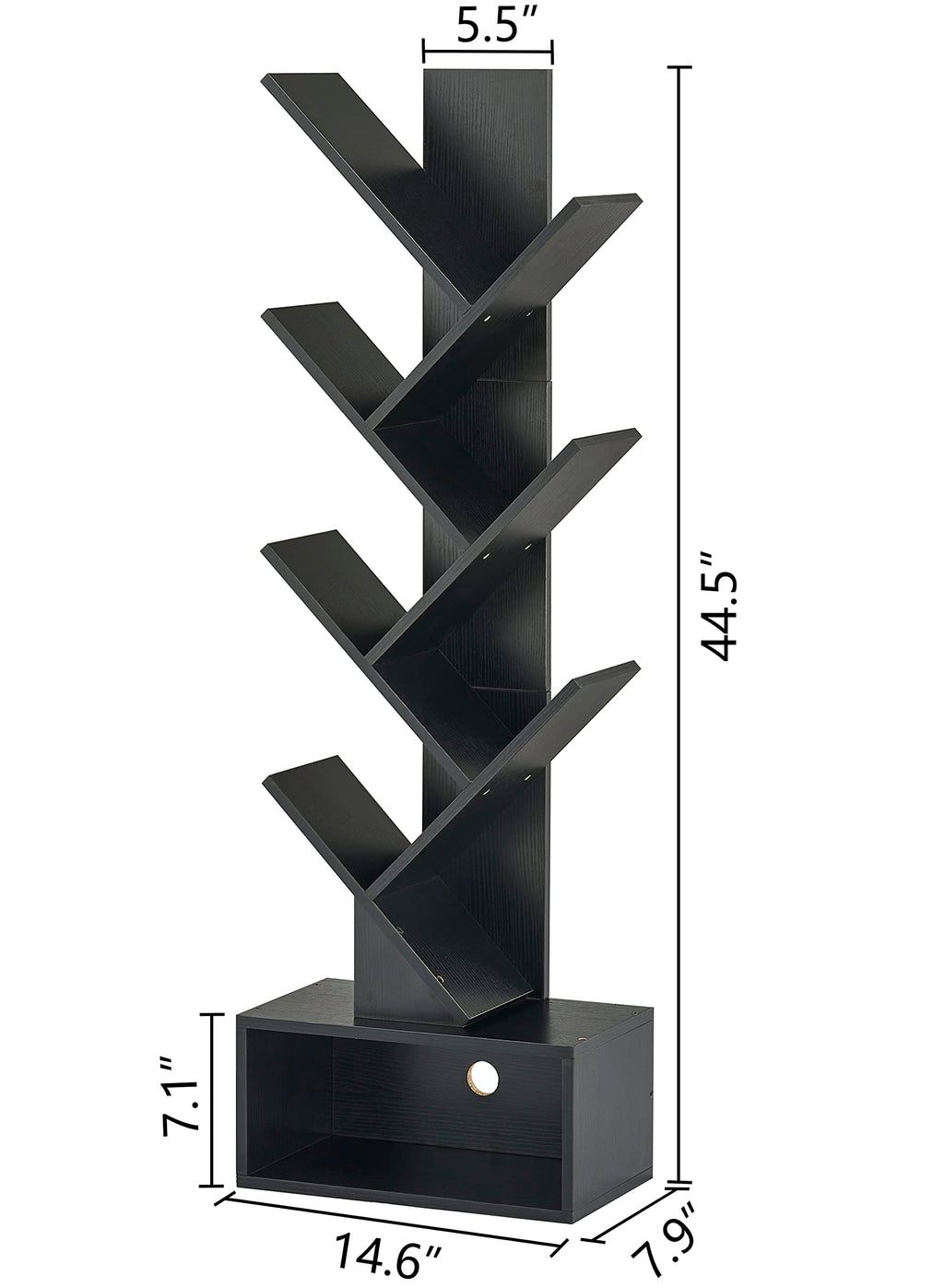 Black 6 Tier Wood Tree Bookshelf with Drawer A96024