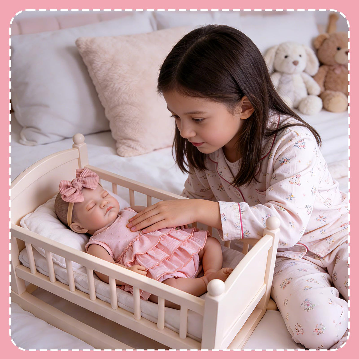 20'' Realistic Sleeping Newborn Girl Doll in Pink Dress D99243