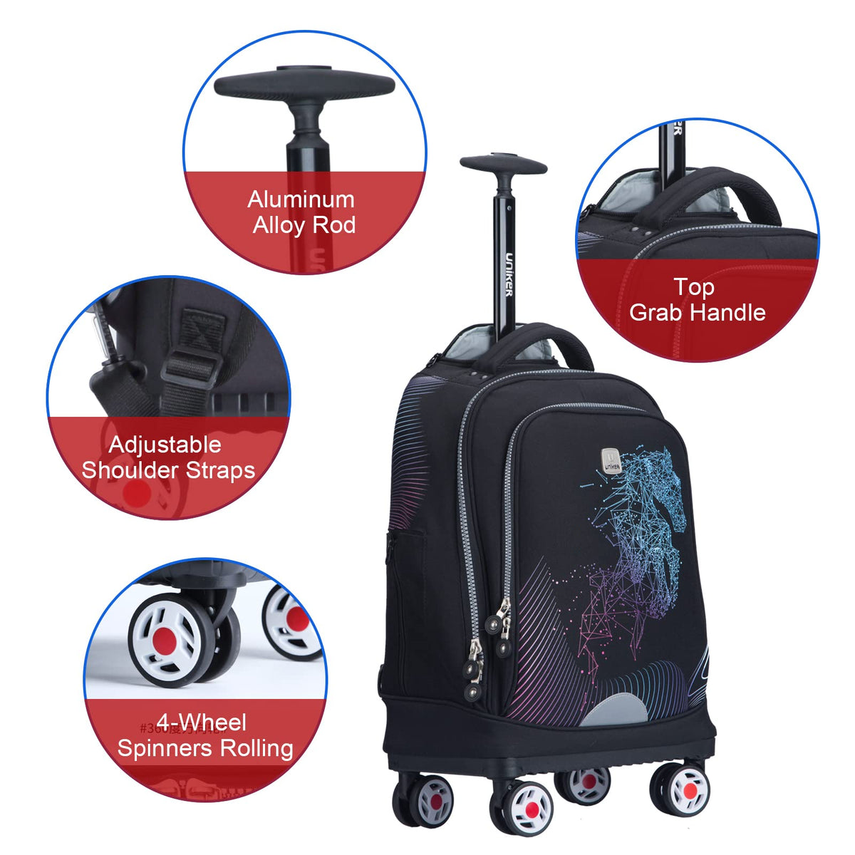 Rolling Backpack with Wheels Fits 15.6 Inch Z492