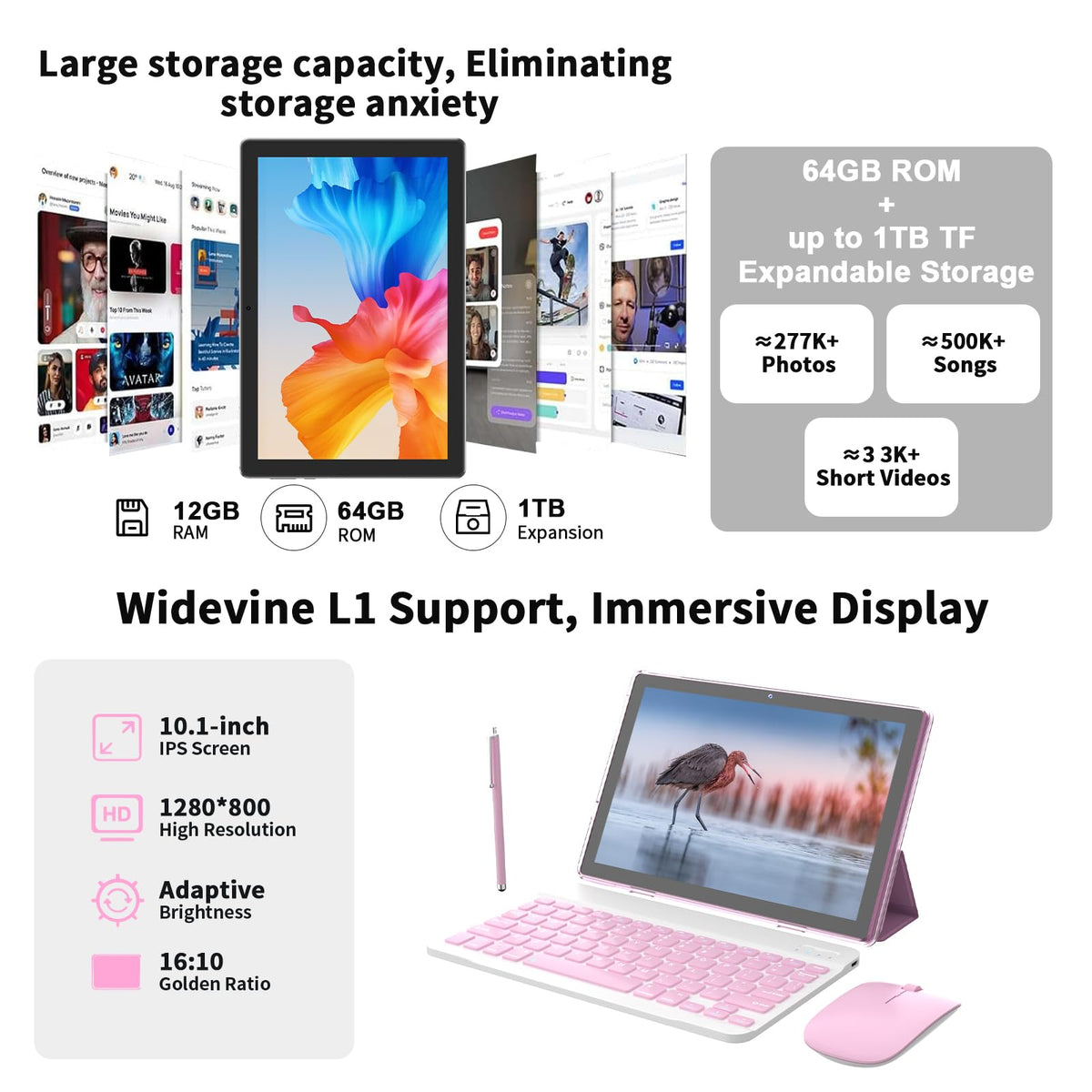 Android 16 Tablet 10 Inch 12 GB RAM 64GB ROM 2 in 1 Tablet PC T54901