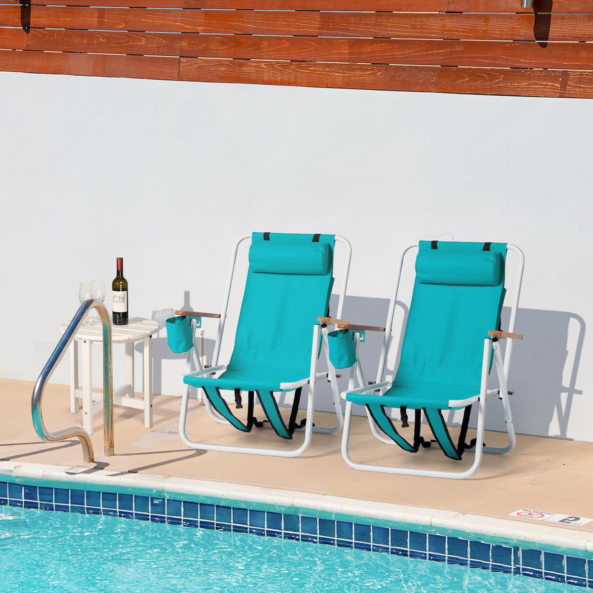 2 Pack Green Portable Folding Beach Chair with Cup Holder K8229