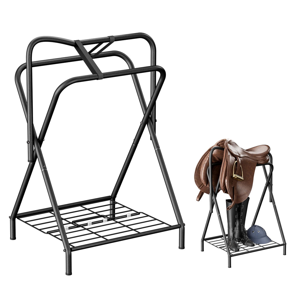 Foldable Saddle Rack with Storage Shelf, Black W490