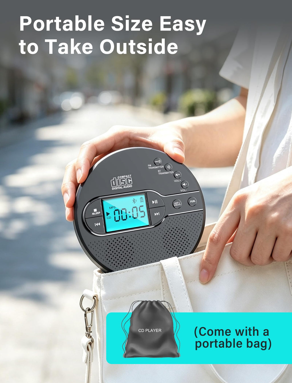 Portable CD Player with Bluetooth USB AUX FM X4296