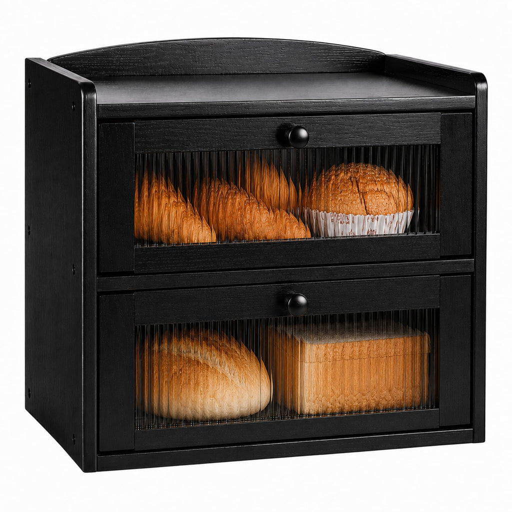 Wooden 2-Tier Bread Box with Window S904441