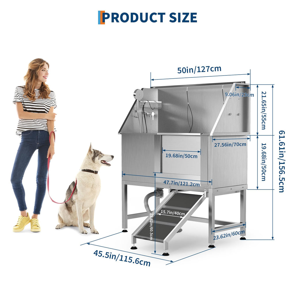50 Inch Stainless Steel Dog Washing Station with Non-Slip Ramp P5729