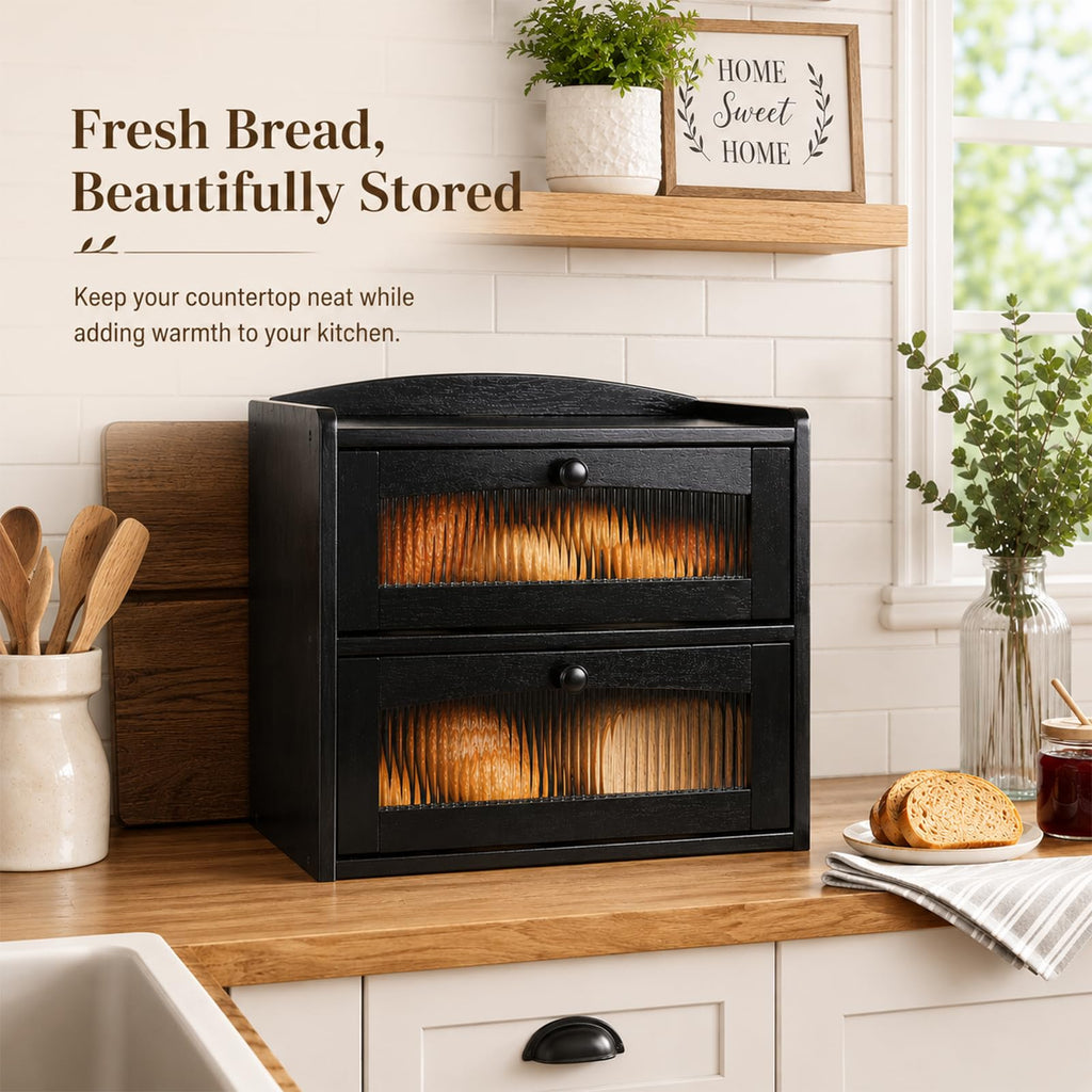 Wooden 2-Tier Bread Box with Window S904441