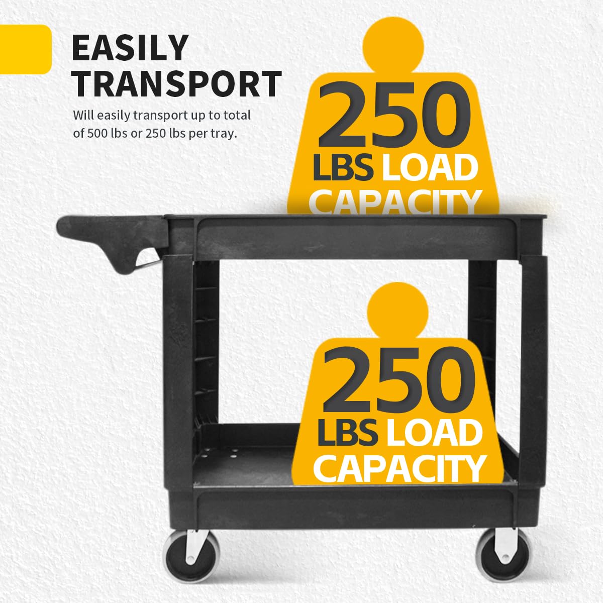 Heavy Duty 2-Shelf Polypropylene Utility Cart 500 lb Capacity V57909