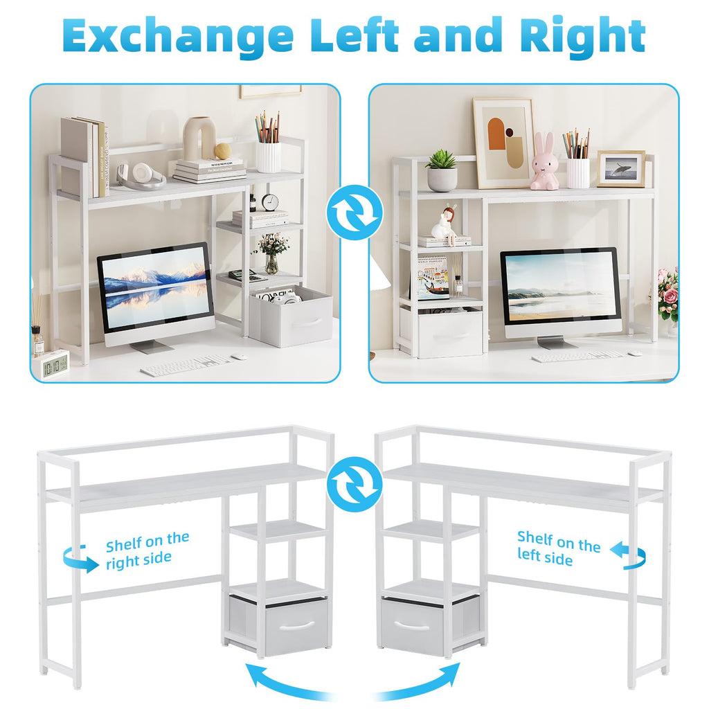 White Wood Desk Shelf with Drawer D319