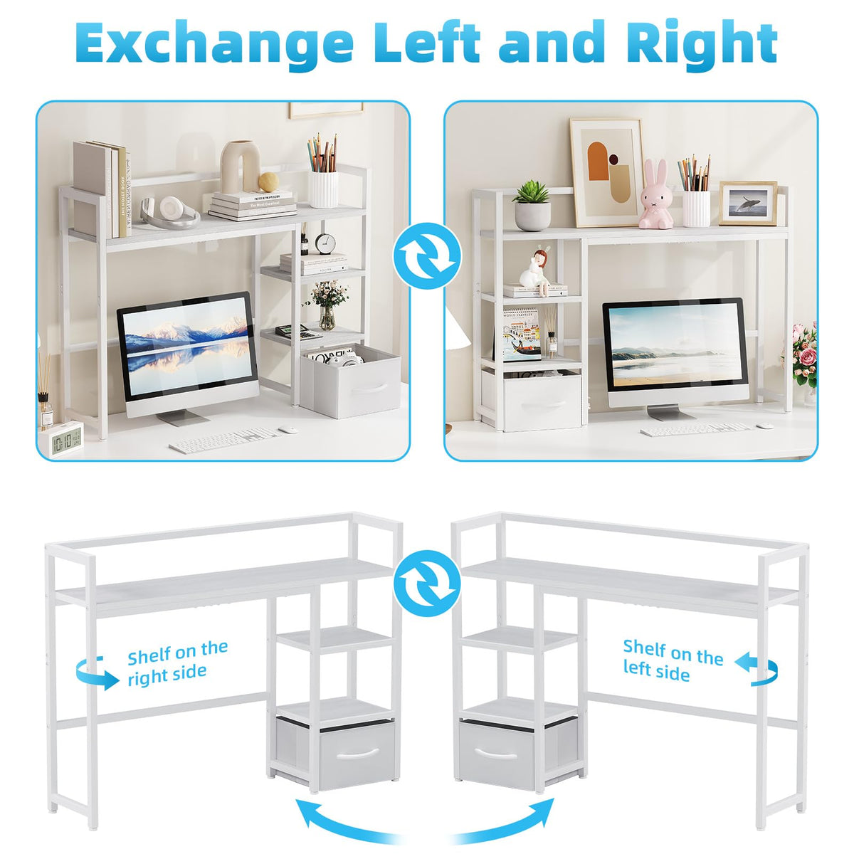 White Wood Desk Shelf with Drawer D319