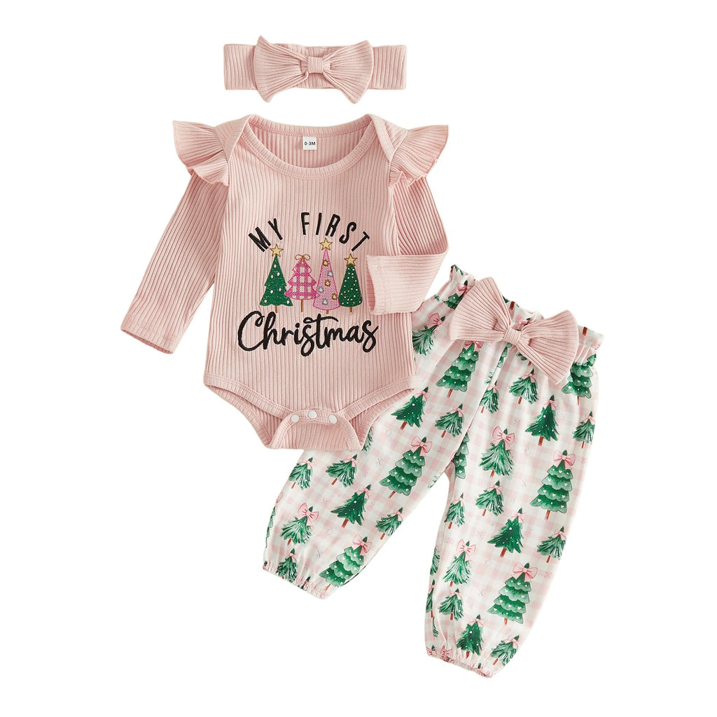 Newborn Baby Girl Christmas Outfit Romper Pants Set V8458