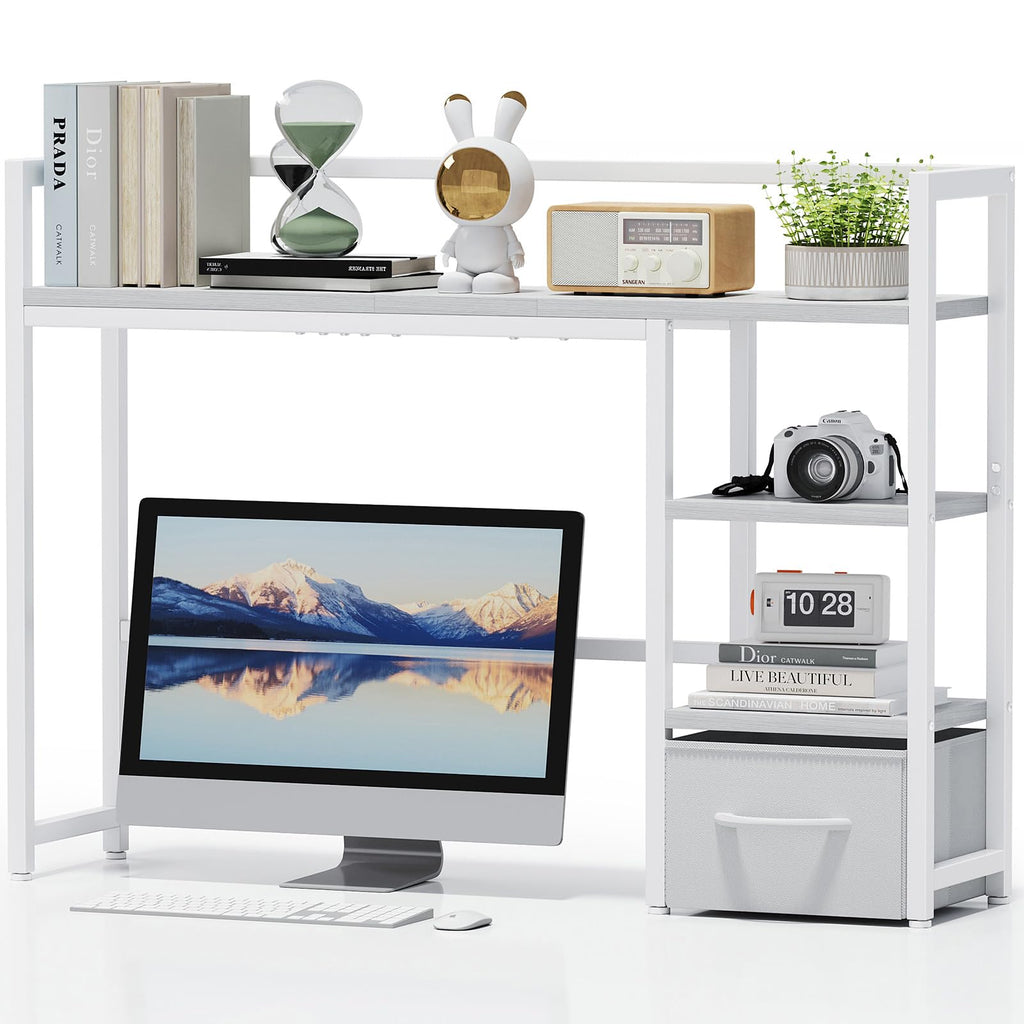 White Wood Desk Shelf with Drawer D319