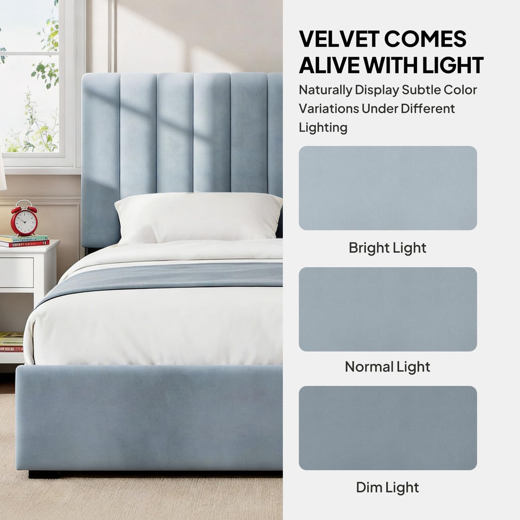 Full Size Blue Velvet Upholstered Bed Frame N600