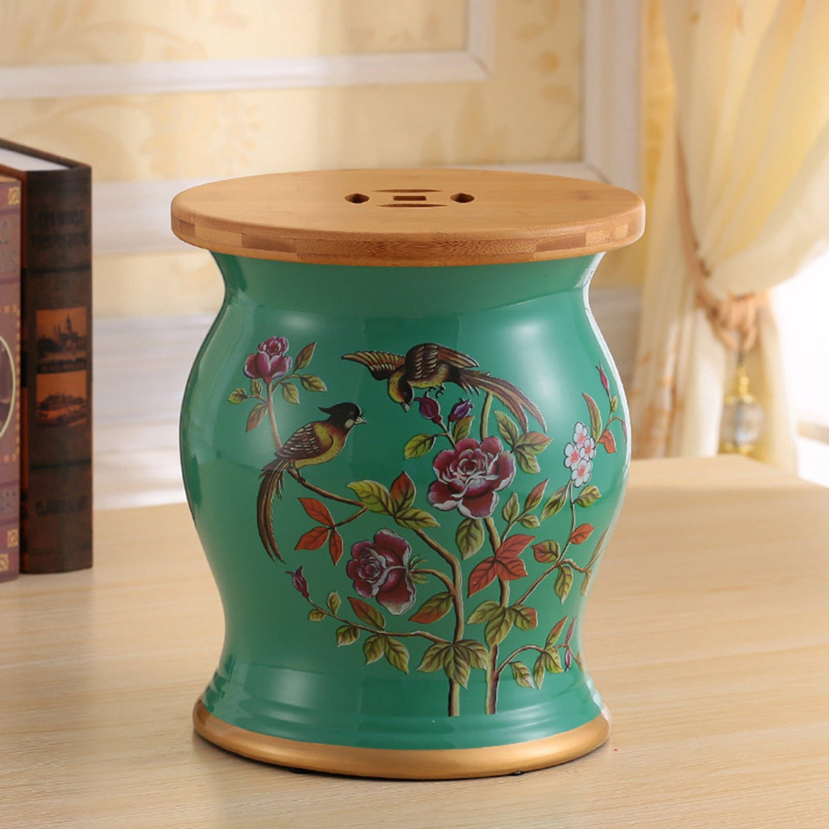 Glazed Hand-Painted Ceramic Drum Stool K92515