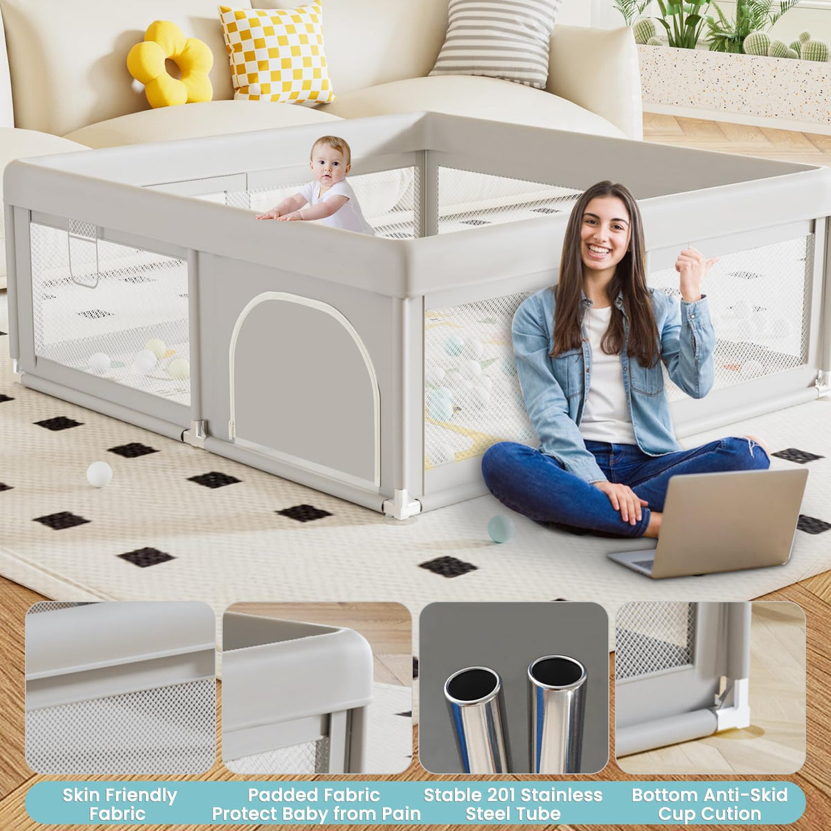 Baby Playpen with Mat, 50x50 Inch T5526