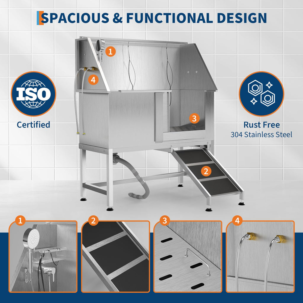 50 Inch Stainless Steel Dog Washing Station with Non-Slip Ramp P5729