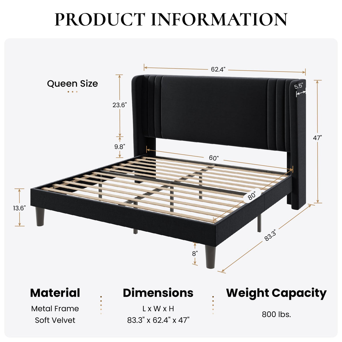 Queen Velvet Upholstered Bed Frame Q99709