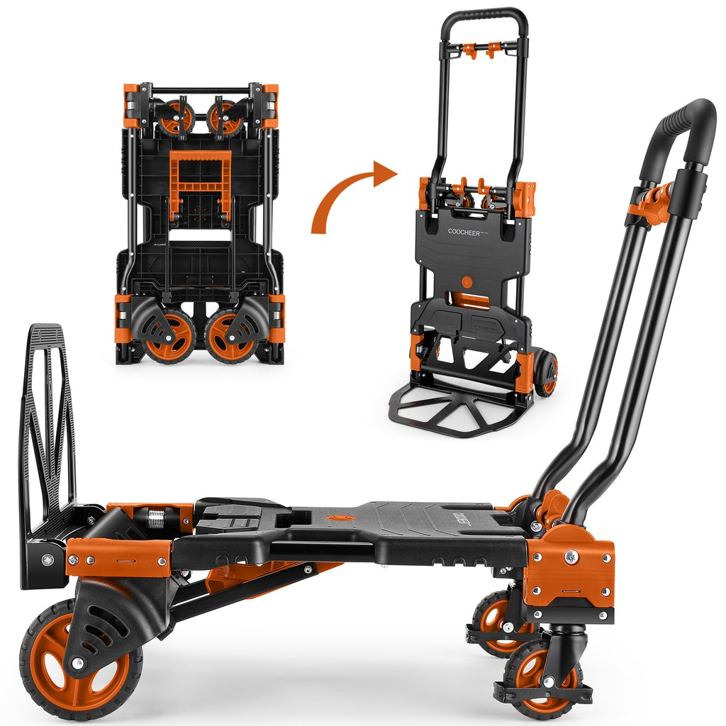 Folding Hand Truck Dolly, 330lb 4 to 2 Wheel Moving Cart, Orange F69115