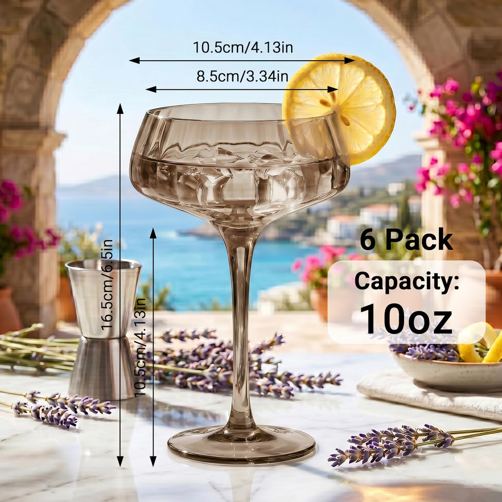 Smoke Gray Coupe Glasses Set of 6 D7922
