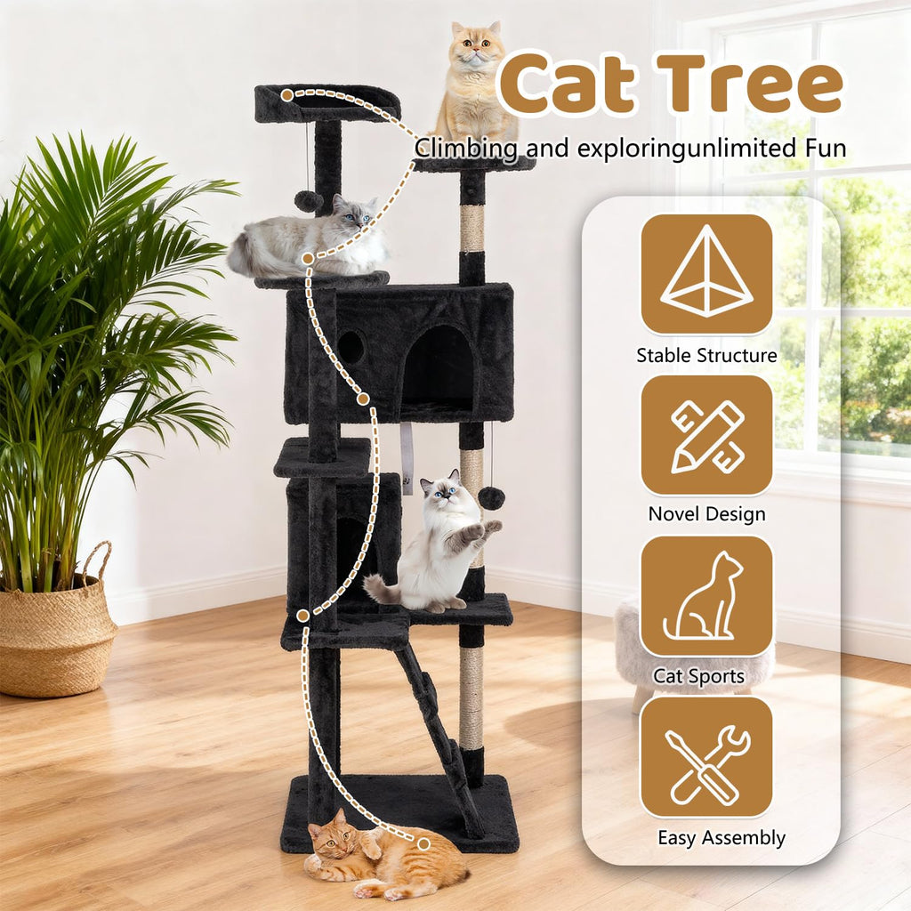 70 Inch Dark Gray Multi-Level Cat Tree with Condo Y219858