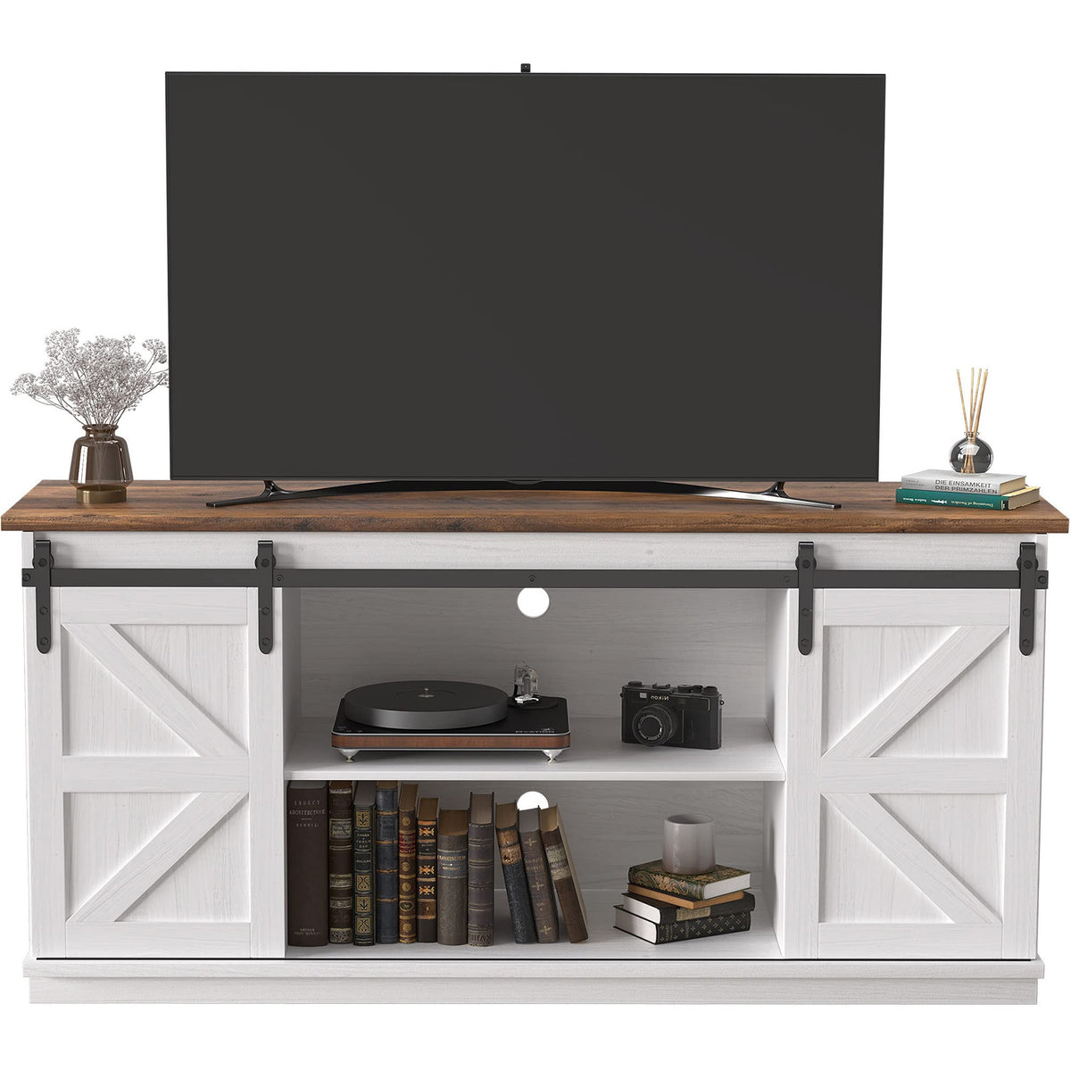 Bright White Mid Century Modern TV Stand for 65 Inch TV I3407