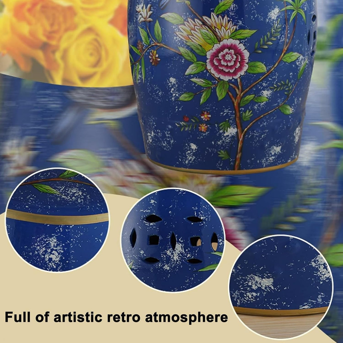 Glazed Hand-Painted Garden Stool J187234