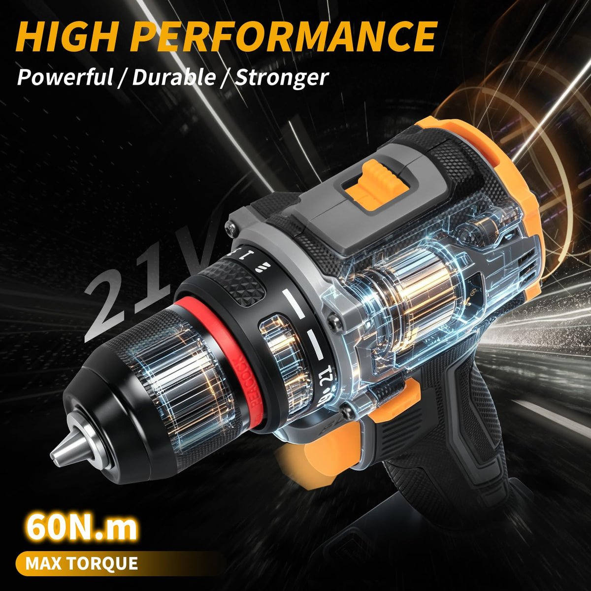 Cordless Drill Set 21V Brushless with 2 x 2.0Ah Battery N1933