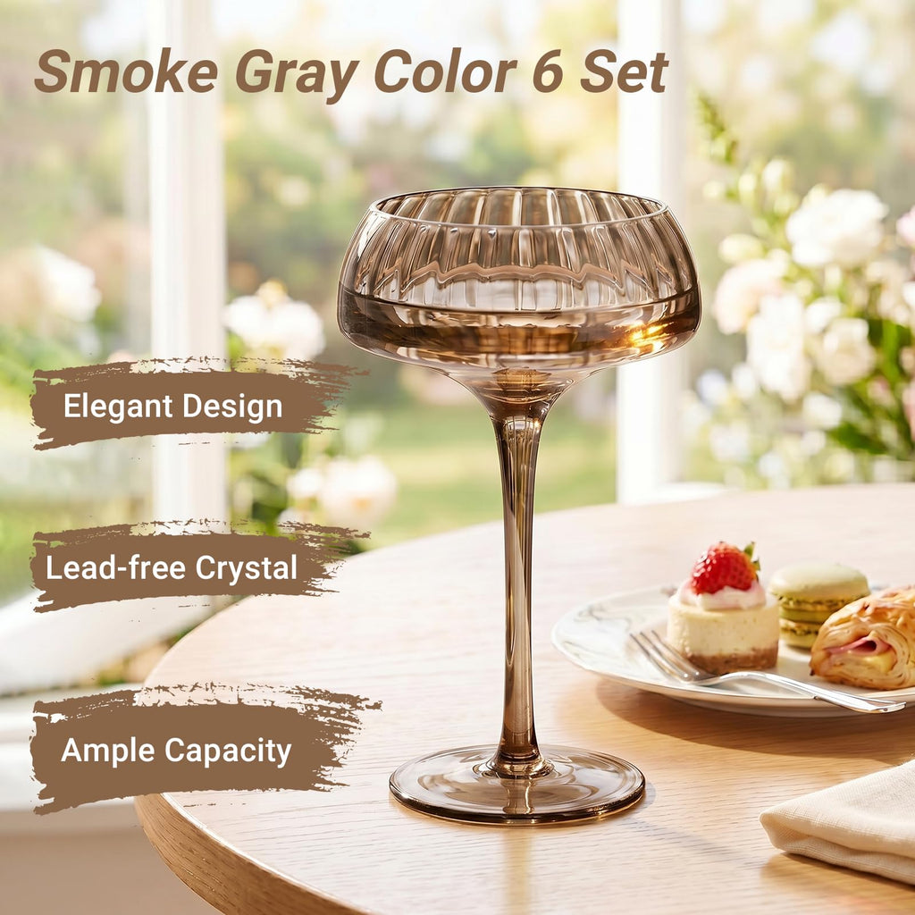 Smoke Gray Coupe Glasses Set of 6 D7922